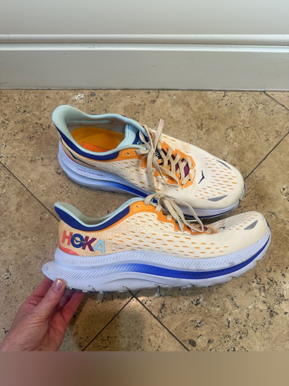 Hoka One One Kawana running shoes in the "Short Bread/Bluing"